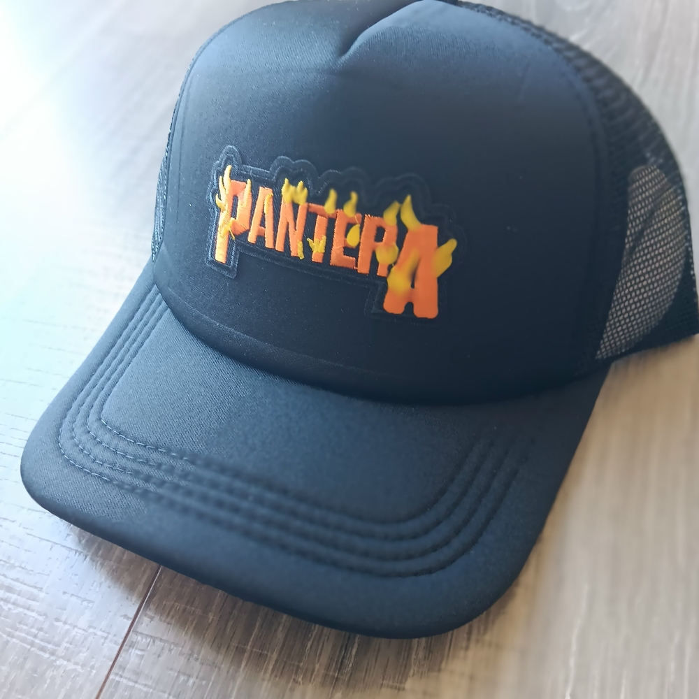 Pantera Flame Logo Black Trucker Hat